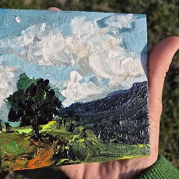 Velosiped ehtiyyat hissələri: Mini akril boya tablo – Plein air mənzərə - Texnika: akril boya — 6