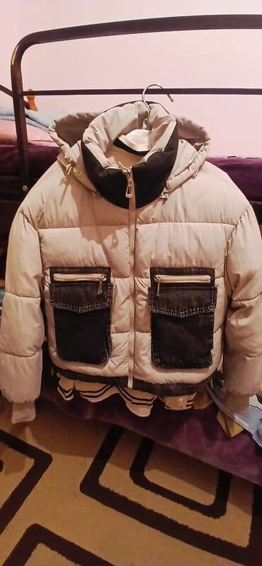 Uşaq üçün qışlıq puffy gödəkçə - Rəng: açıq bej korpus, tünd cins