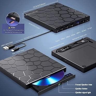 usb hub: 7-i-1 Xarici DVD/CD Yazıcı və USB Hub - USB 3.0 və Type‑C qoşulma — 5