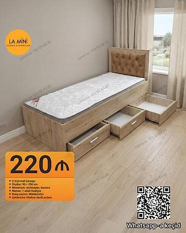 Çarpayılar: Təknəfərlik çarpayı, Bazasız, Matras ilə, Siyirməli — 1