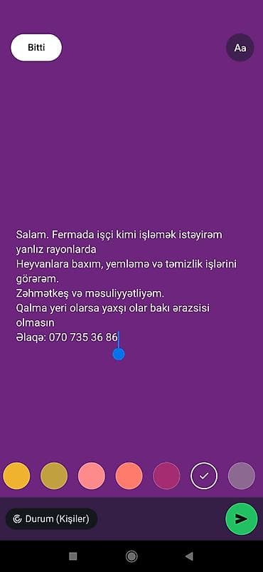 Ferma işçisi xidməti - Yalnız rayonlarda işləmək istəyirəm -