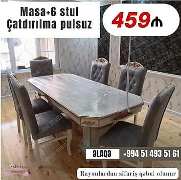 Masalar: Qonaq otağı üçün, Yeni, Açılmayan, Dördbucaq masa, 6 stul — 1