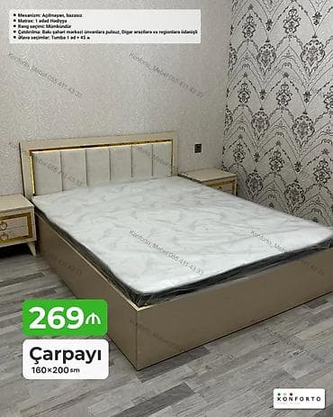 Çarpayı – 160×200 sm - Mexanizm: açılmayan, bazasız - Matras: 1 ədəd — 1