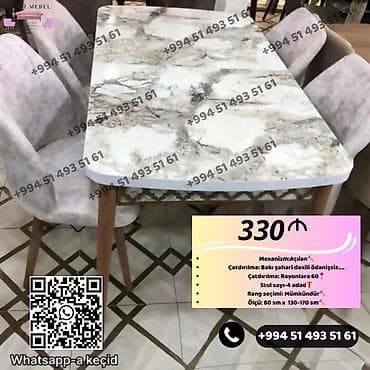 Mətbəx üçün, Yeni, Açılan, Dördbucaq masa, 4 stul — 1