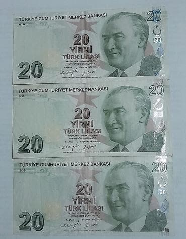 Məhsul: 20 Türk Lirası banknotları (3 ədəd) Xüsusiyyətlər: - Nominal