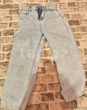 uzun cins pencekler: Açıq mavi rəngli denim şalvar 27 28 razmer - Model: geniş kəsim — 1