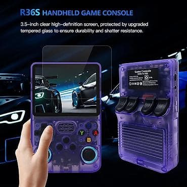 Другие игры и приставки: R36S portativ retro oyun konsolu – bənövşəyi şəffaf korpus Gta kimi — 5