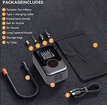 06 təkəri: Təkər Nasosu şarj oluna bilən Xüsusiyyətlər: - Avtomatik söndürmə — 2