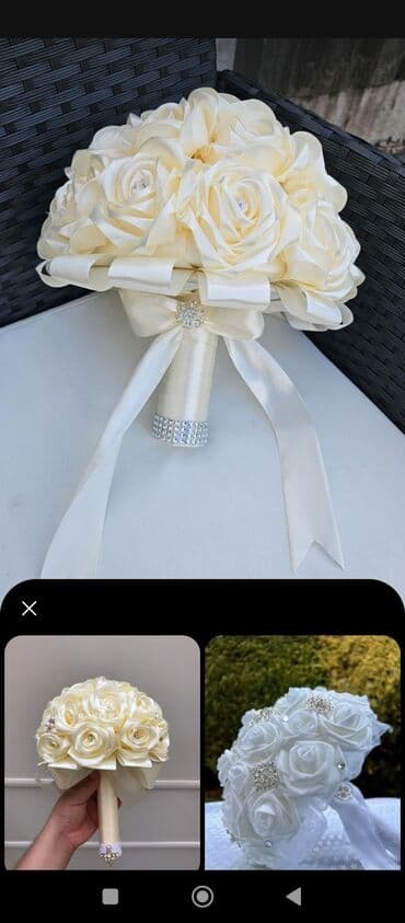 toy paltari: Gəlin buketi – zərif krem/ağ tonlarda güllər - Klassik dairəvi forma — 2