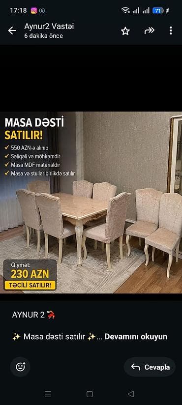 AYNUR 2 💃 ✨ Masa dəsti satılır ✨ ✔️ 550 AZN-ə alınıb ✔️ Səliqəli və lalafo.az -da AYNUR 2 💃 ✨ Masa dəsti satılır ✨ ✔️ 550 AZN-ə alınıb ✔️ Səliqəli və