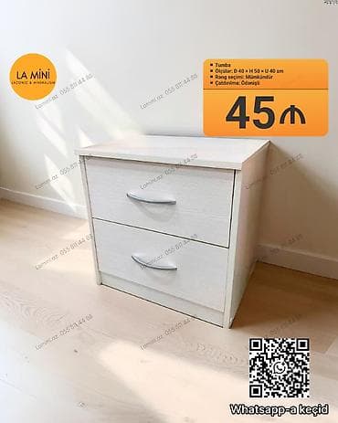 mini laqonda: Məhsul: Tumba (2 çekmecəli) Xüsusiyyətlər: - Ölçülər: Dərinlik 40 sm — 1