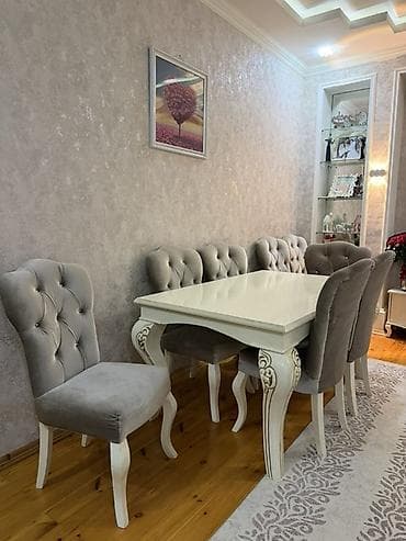 Qonaq otağı üçün, İşlənmiş, Açılan, Dördbucaq masa, 8 stul