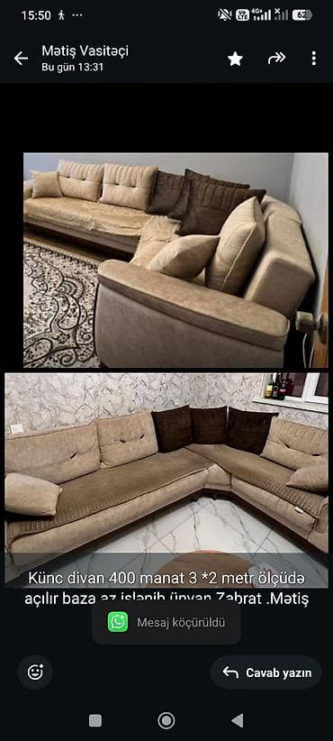 Künc divan 400 manat 3 *2 metr ölçüdə açılır baza az işlənib ünvan