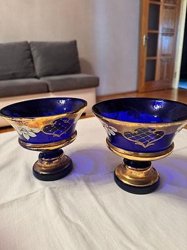 Məhsul: Kobalt mavi şüşədən ikili dekorativ konfet qabı dəsti 2 eded