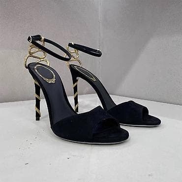 bas: Qızılı ilan detallı qadın stiletto sandal - Rəng: qara - Material — 2