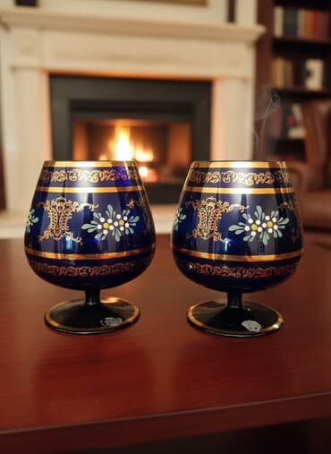 Digər içki üçün qablar: Qədəhlər, rəng - Göy, Şüşə, 2 ədədli dəst, 300 ml, SSRİ — 1