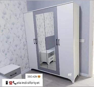 Məhsul: Güzgülü 4 qapılı paltar dolabı - Rəng: Ağ və boz kombinasiya