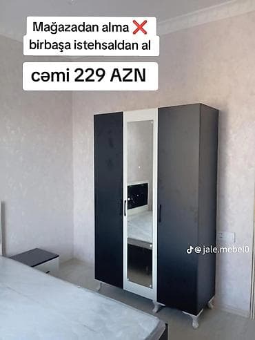 Yeni, 3 qapılı, Güzgülü, Qara, Açılan, Düz dolab lalafo.az -da Yeni, 3 qapılı, Güzgülü, Qara, Açılan, Düz dolab
