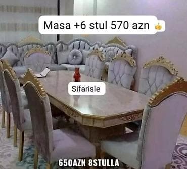 Dördbucaq masa, Qonaq otağı üçün, 6 nəfər, Açılmayan, Azərbaycan, Zəmanətli