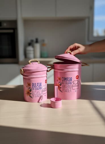 islenmis qablar: Paraşok saxlamaq üçün dəmir qablar. Az işlənib. Yeni kimidir. Çox — 1