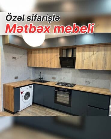 Özəl sifarişlə hazırlanan müasir mətbəx mebeli. Xüsusiyyətlər: - Üst