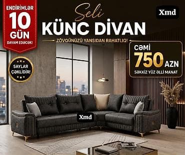 divan temizlenmesi: Seli künc divan - Şık, müasir L‑şəkilli dizayn - Yumşaq, toxunuşu xoş — 1