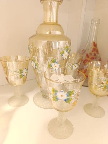 nerj su çəni: Şüşə kolleksiya dəsti - Əl naxışlı likyor/dekorativ dəst: 1 ədəd — 4