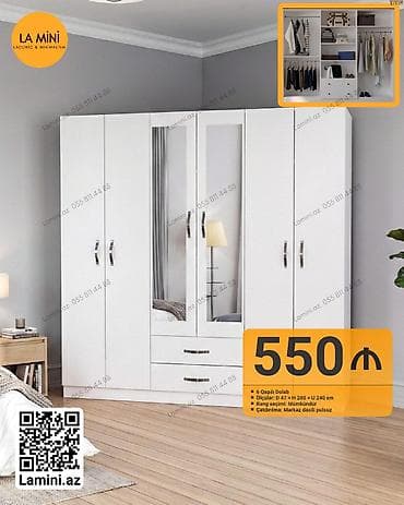 hamam dolapları: - Model: 6 qapılı paltar dolabı - Rəng: Ağ (rəng seçimi mümkündür) - — 1