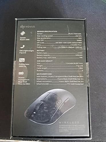 ucuz komputer: 🖱️ Dark Project NOVUS Wireless Gaming Mouse – Black/Grey 🔹 PAW3395 — 2