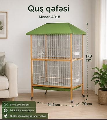 Quş qəfəsi – Model: A01# - Ölçülər: 94.5 × 70 × 170 sm - Təkərlidir –