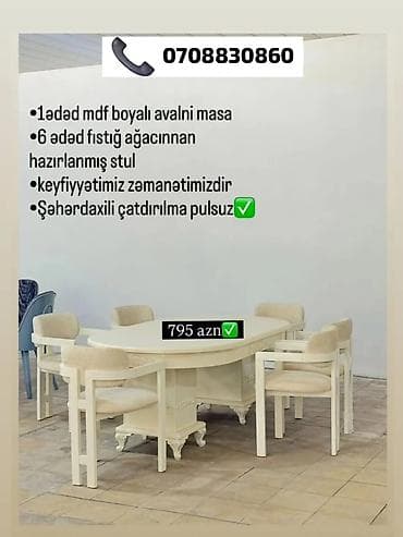 tabletka stullar: Mebel dəsti – MDF boyalı oval masa və 6 ədəd stul - Masa: MDF — 1
