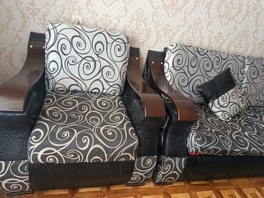 диван и 2 кресла мягкая мебель: Daxili interyerə uyğunlaşdırıla bilən bu yumşaq mebel dəsti, iki tək — 3