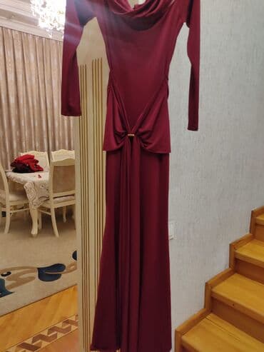 vecerni koynekler: Zərif ziyafət donu – bordo rəngdə, uzun model. - Parça: elastik, axıcı — 1