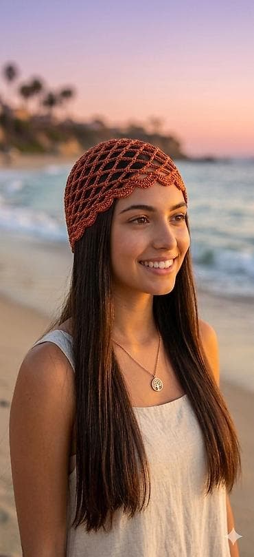 baş ortusu: Sifariş mövcuddur. Misin darəsi görünüşlü, əl işi tığla toxunmuş mesh — 3