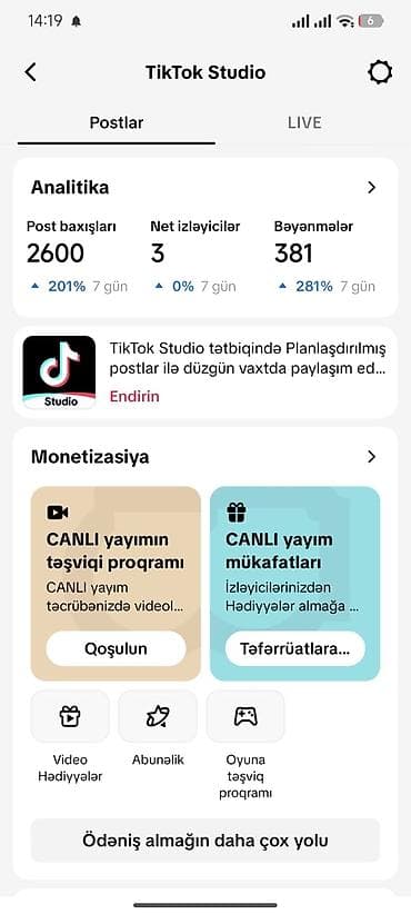salam avto: TikTok profili və TikTok Studio hesabı satılır. Profil: - İstifadəçi — 3