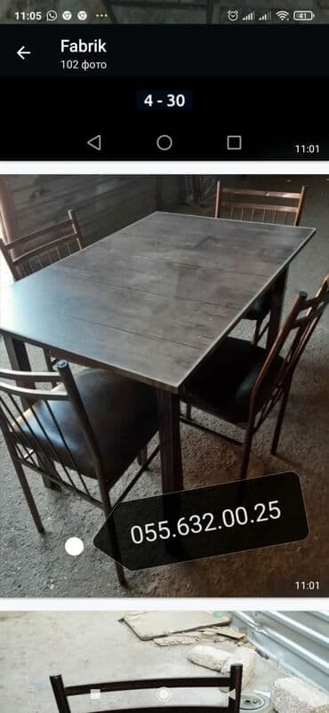 Masa və oturacaq dəstləri: Mətbəx üçün, Yeni, Açılmayan, Kvadrat masa, 6 stul — 17