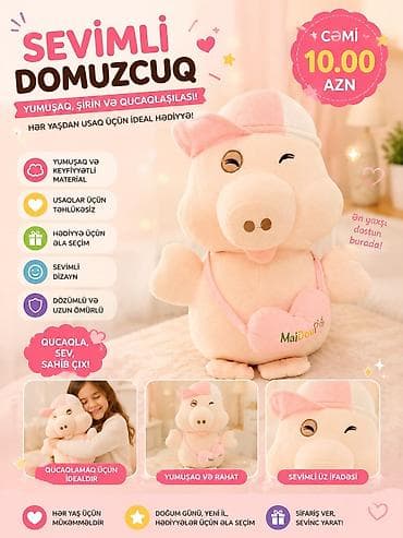 Sevimli Domuzcuq – yumşaq, şirin və qucaqlanası oyuncaq! Məhsul