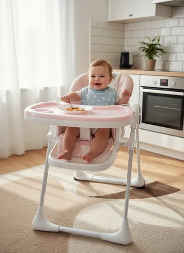 Uşaq yemək kreslosu - Rəng: açıq çəhrayı/əjdaha naxışlı krem - Geniş