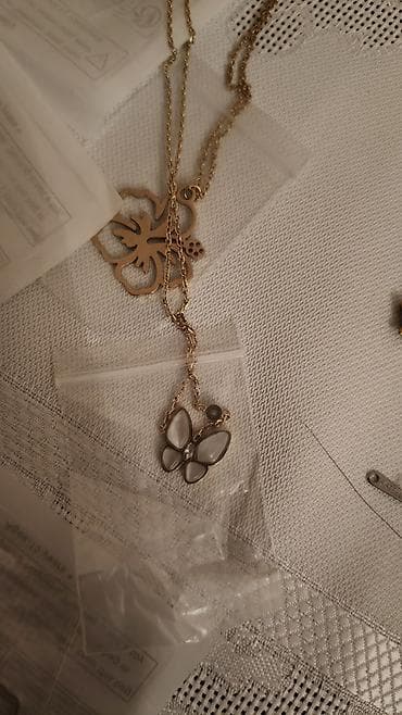 Ювелирные изделия: Zərif çiçək və kəpənək asqılı boyunbağılar dəsti - Material — 4