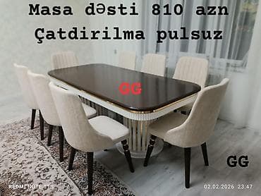 Yeni və Sifarişlə Masa+8 ədəd stul Cəmi 810 azn Rəng secimi var