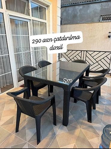 ruminya mebeli: Dördbucaq masa, 6 stul, Açılmayan, Stullar ilə, Plastik — 1