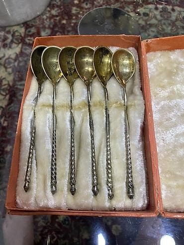 cay servis: Çay dəsti, rəng - Gümüşü, Metal, SSRİ — 5