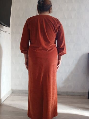 qadin donlari sekilleri: Qadın uzun paltar - Rəng: tünd narıncı/terrakota - Material: yumşaq — 6