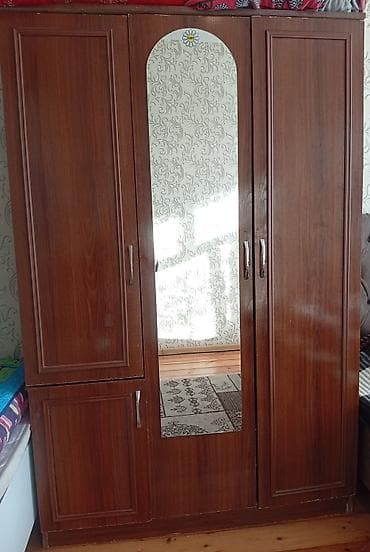 3 qapılı, Güzgülü, Qəhvəyi, Taxta, Açılan, Düz dolab