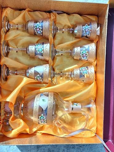 force acar desti: Qızılı naxışlı şüşə dəst – karaf + 6 qədəh - Brend: Duchess (qutunun — 3