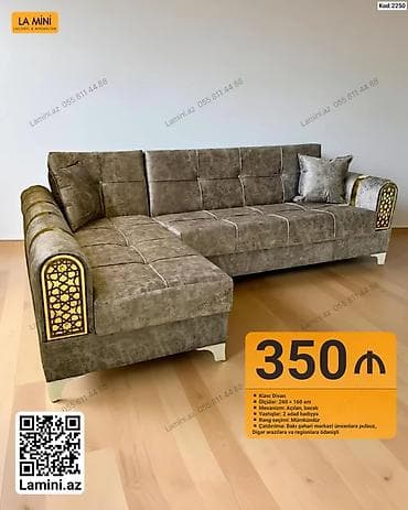 Künc divan – Kod: 2250 - Ölçülər: 260 × 160 sm - Mexanizm: Açılan