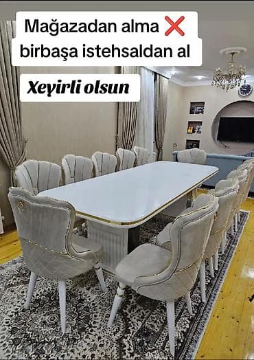 stulla: Qonaq otağı üçün, Yeni, Açılmayan, Dördbucaq masa, 12 stul — 1