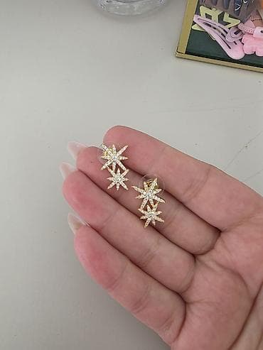 Бижутерия: Qızılı ulduz formalı sırğalar (çift) - Rəng: sarı qızıl ton - — 1