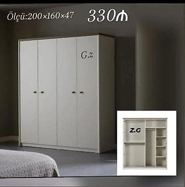 Yeni, 4 qapılı, Ağ, Digər material, Açılan, Düz dolab