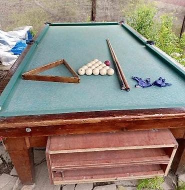 Спорт и хобби: Bilyard dəsti - Klassik bilyard masası, taxta karkas və yaşıl örtük - — 1